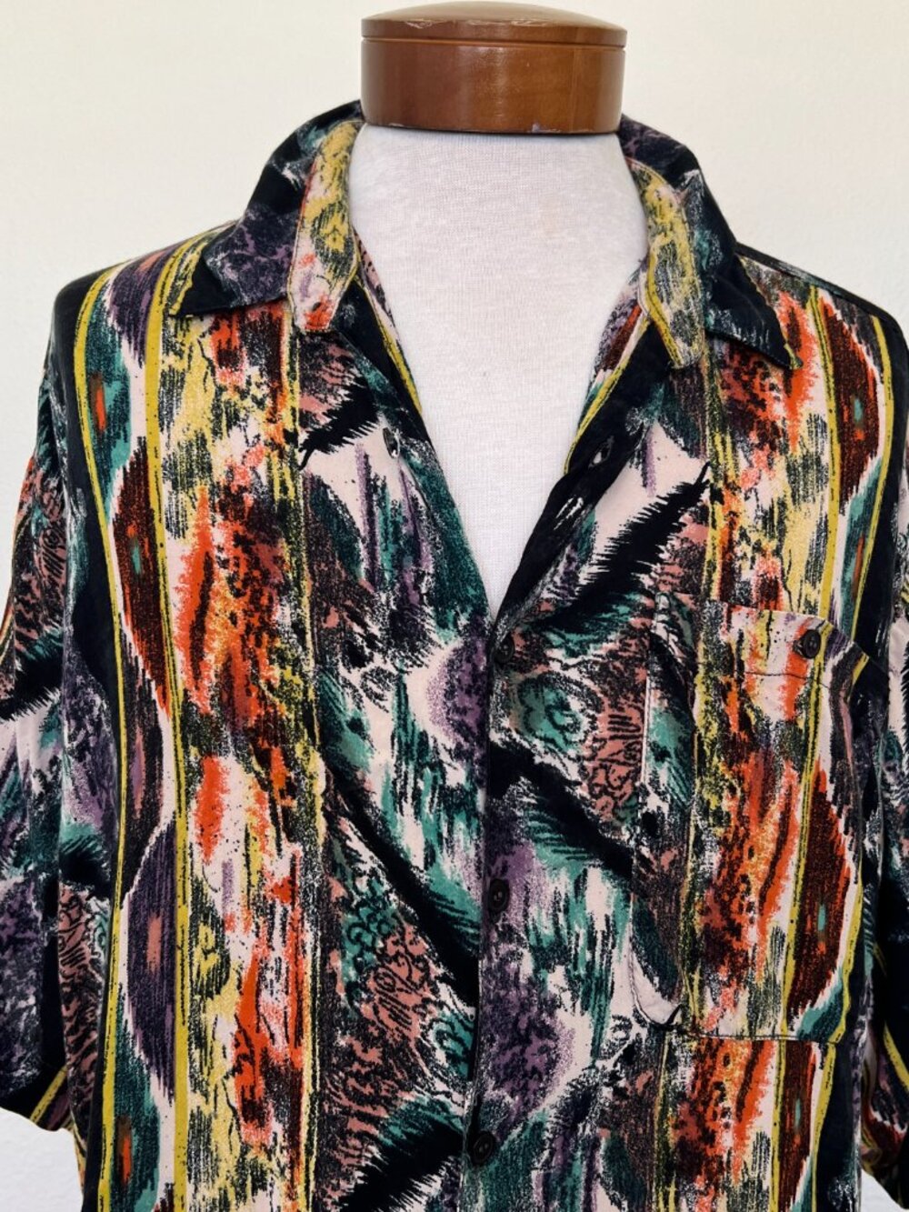 70's Mens Funky Abstract Eclectic Print Shirt - Short Sleeve  - Size 2X